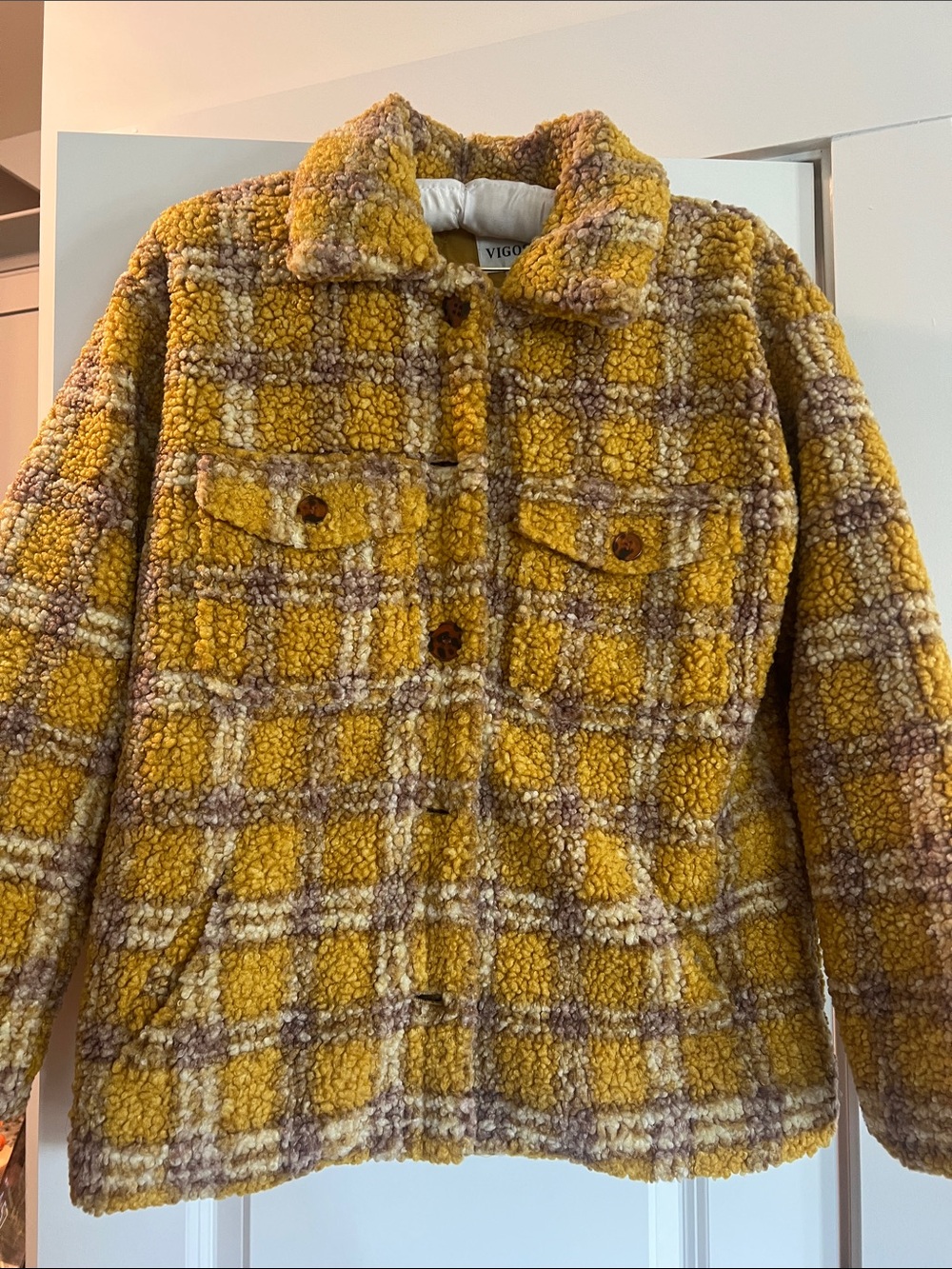 Vigoss Yellow Plaid Sherpa Jacket